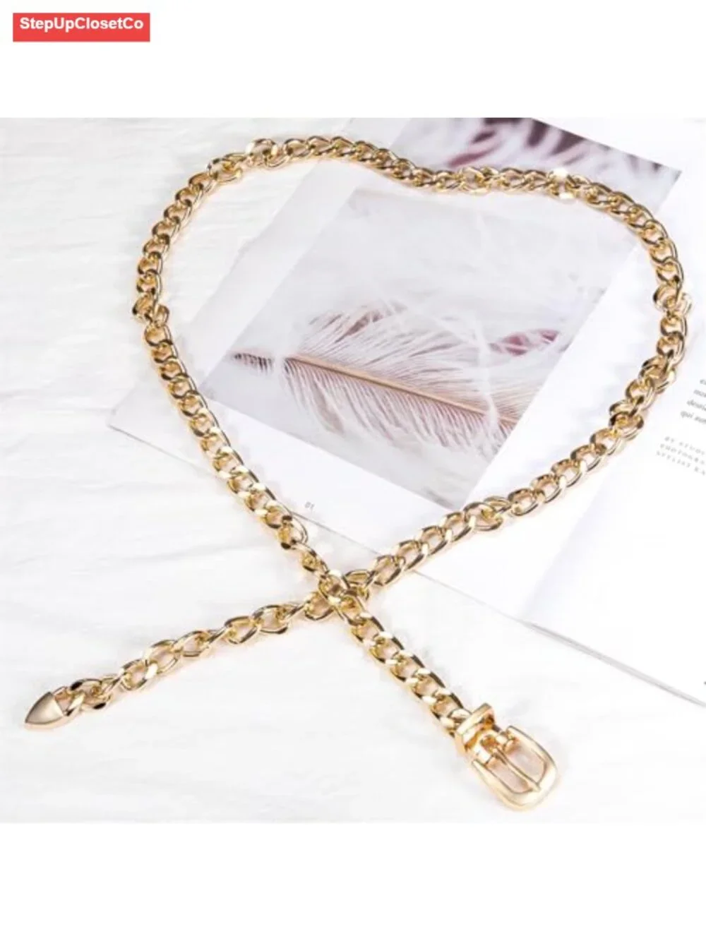 Gold Chain Waist Belt with Lobster Clasp - Adjustable 41.5 inches, Alloy Metal